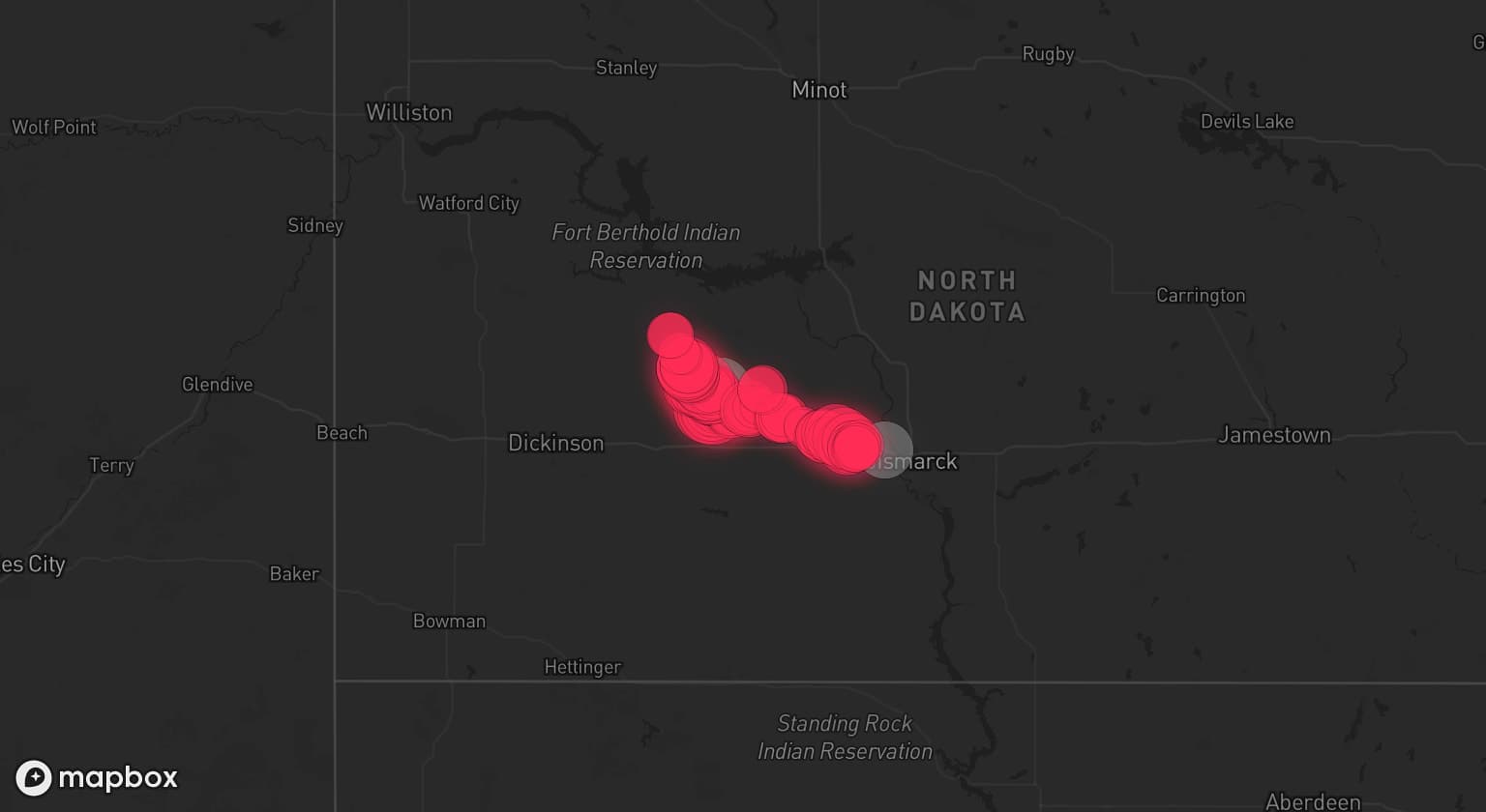 Storm map for 2 areas across North Dakota