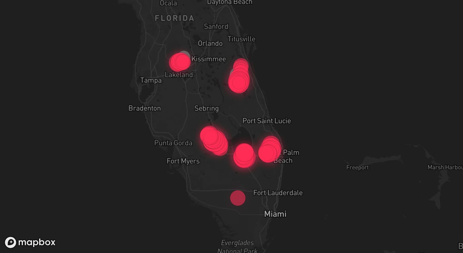 Storm map for 4 areas across Florida