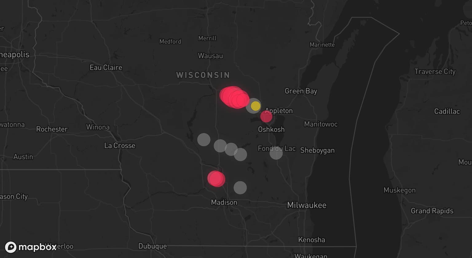 Storm map for 8 areas across Wisconsin