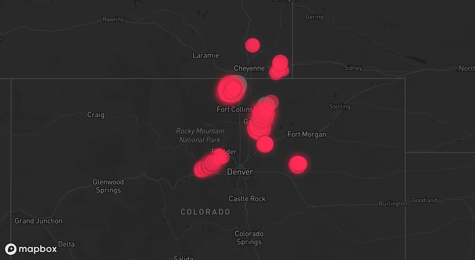 Storm map for 3 areas across Colorado