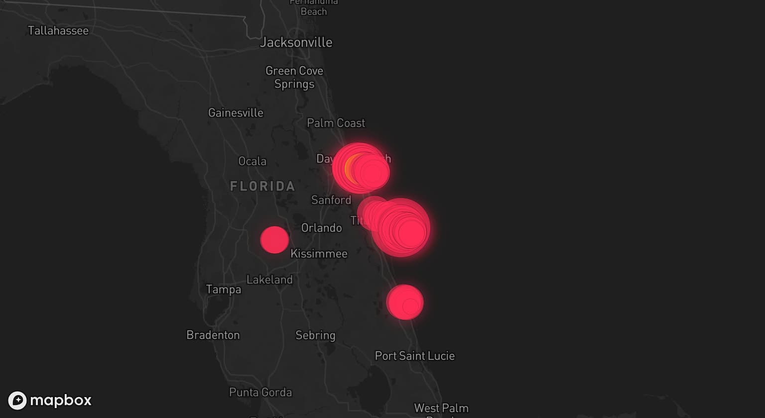 Storm map for 3 areas across Florida