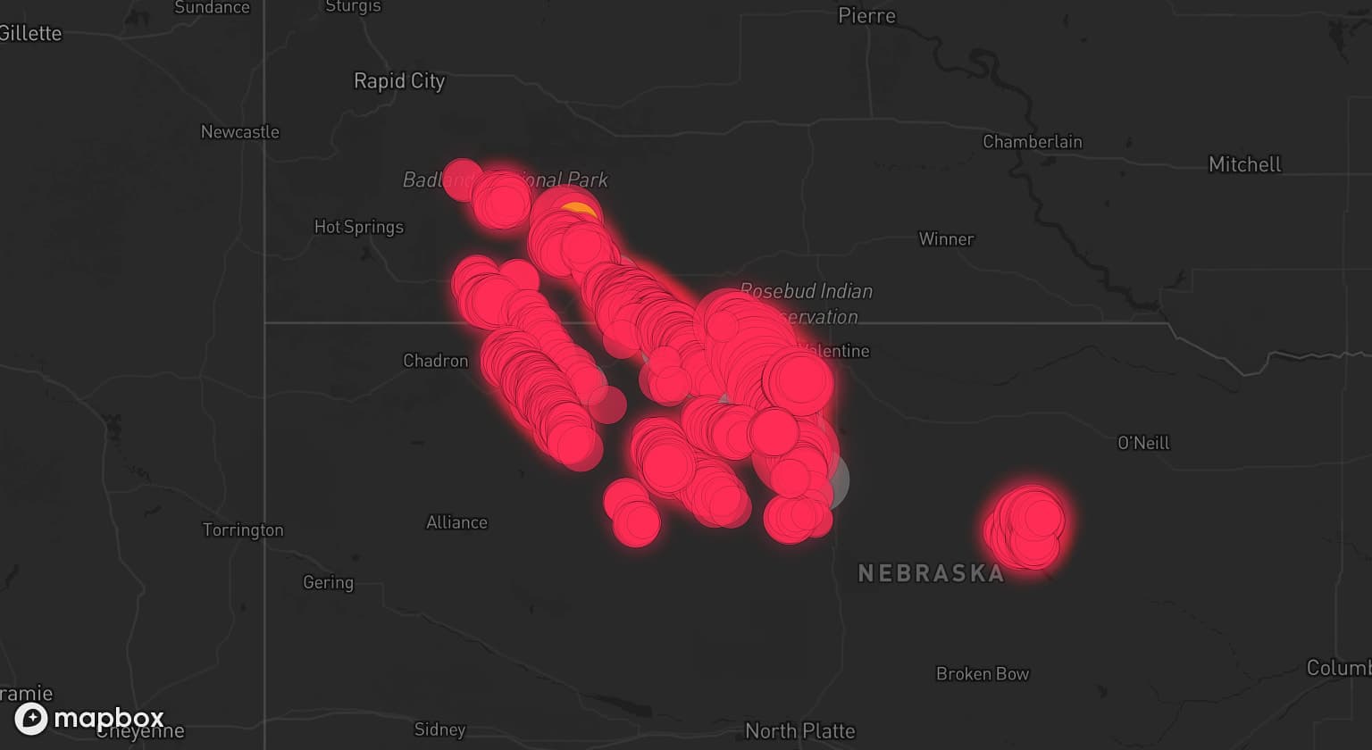 Storm map for 9 areas across Nebraska and South Dakota