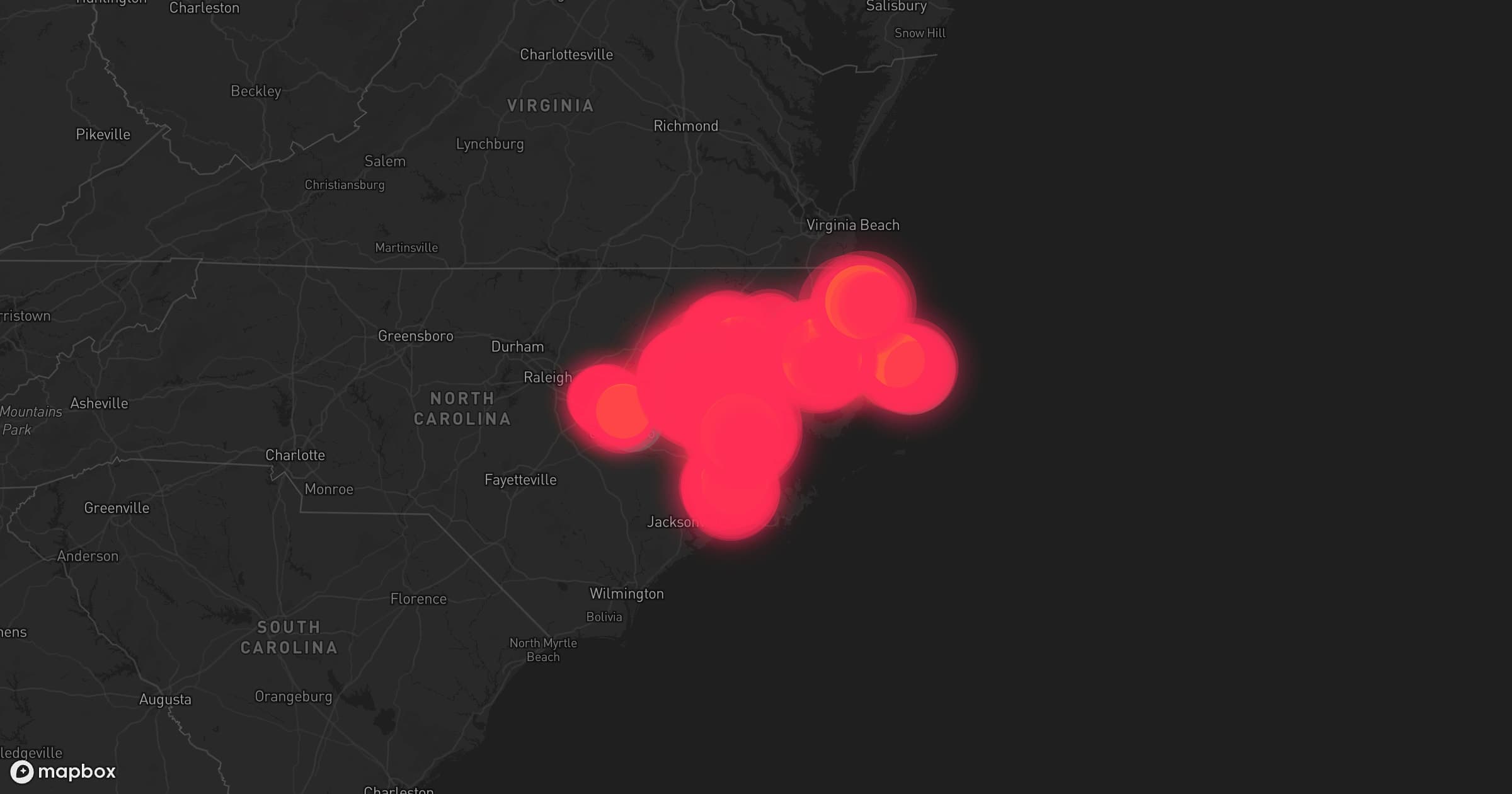 Storm map for 13 areas across North Carolina