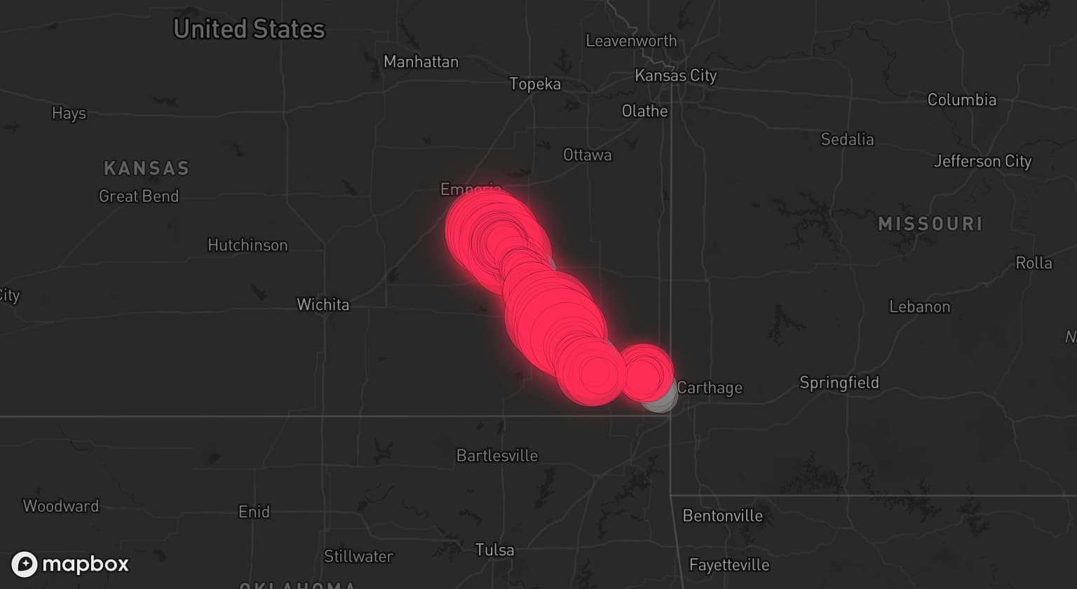 Storm map for 6 areas across Kansas