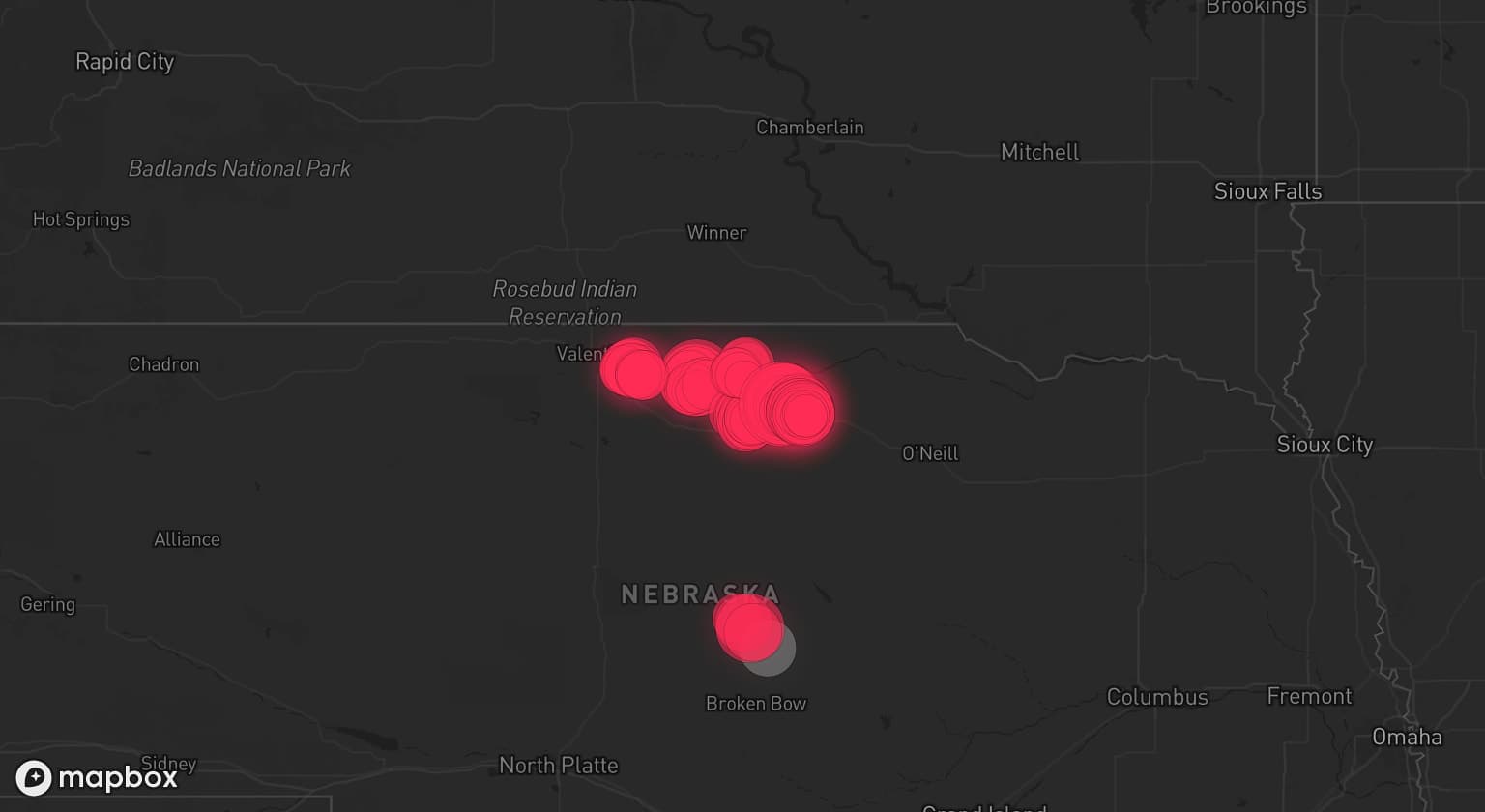 Storm map for the Custer County, NE area
