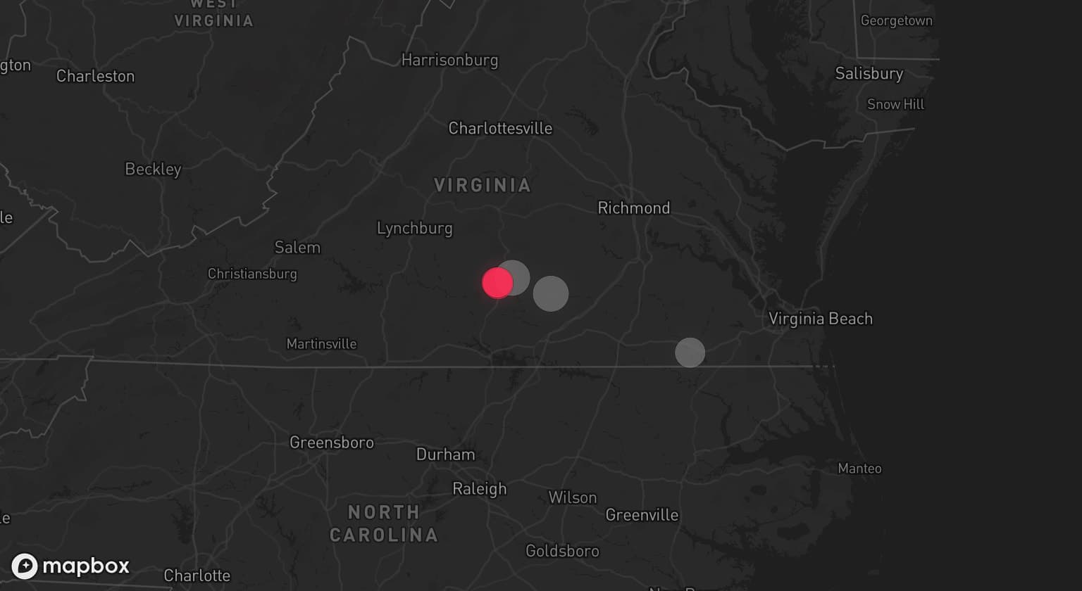 Storm map for 3 areas across Virginia