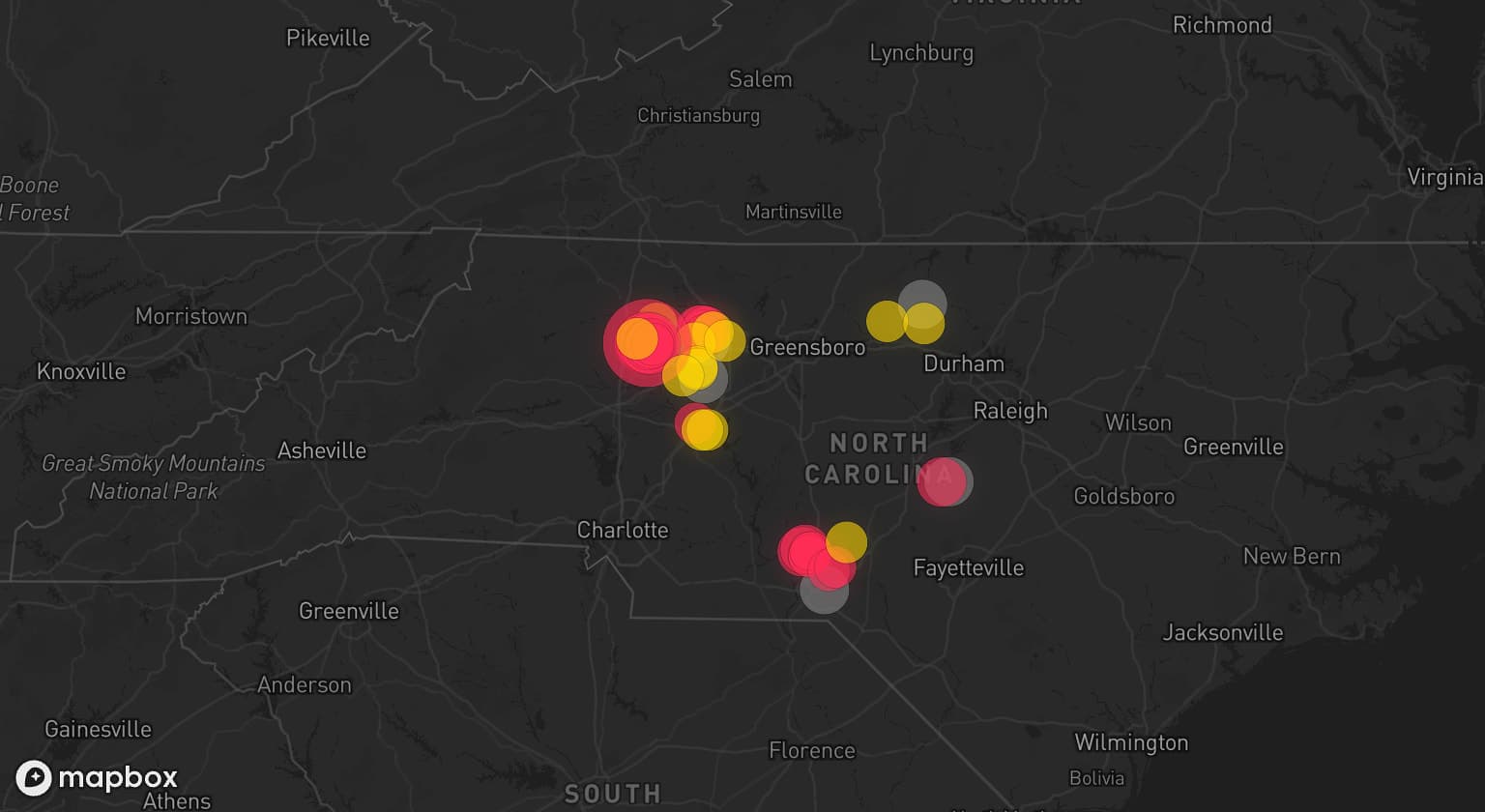 Storm map for 6 areas across North Carolina