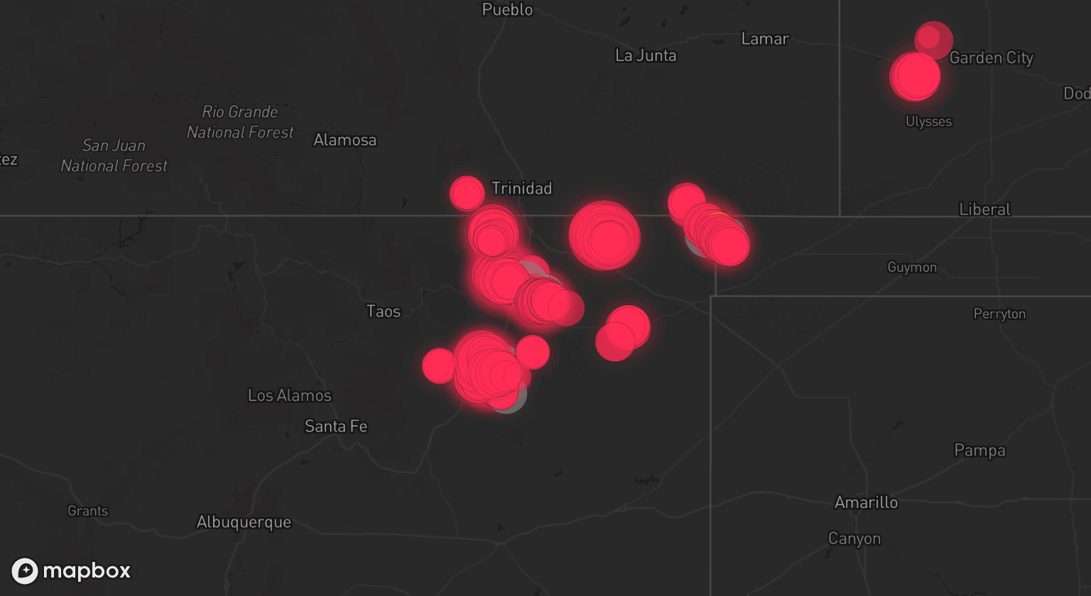 Storm map for 5 areas across New Mexico and Oklahoma
