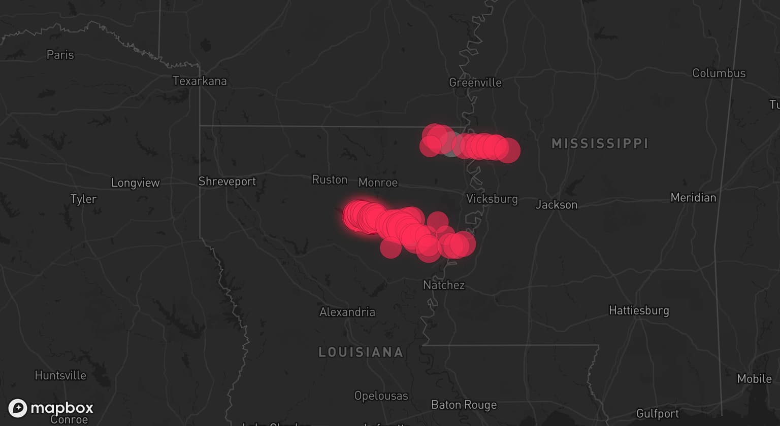 Storm map for 2 areas across Louisiana