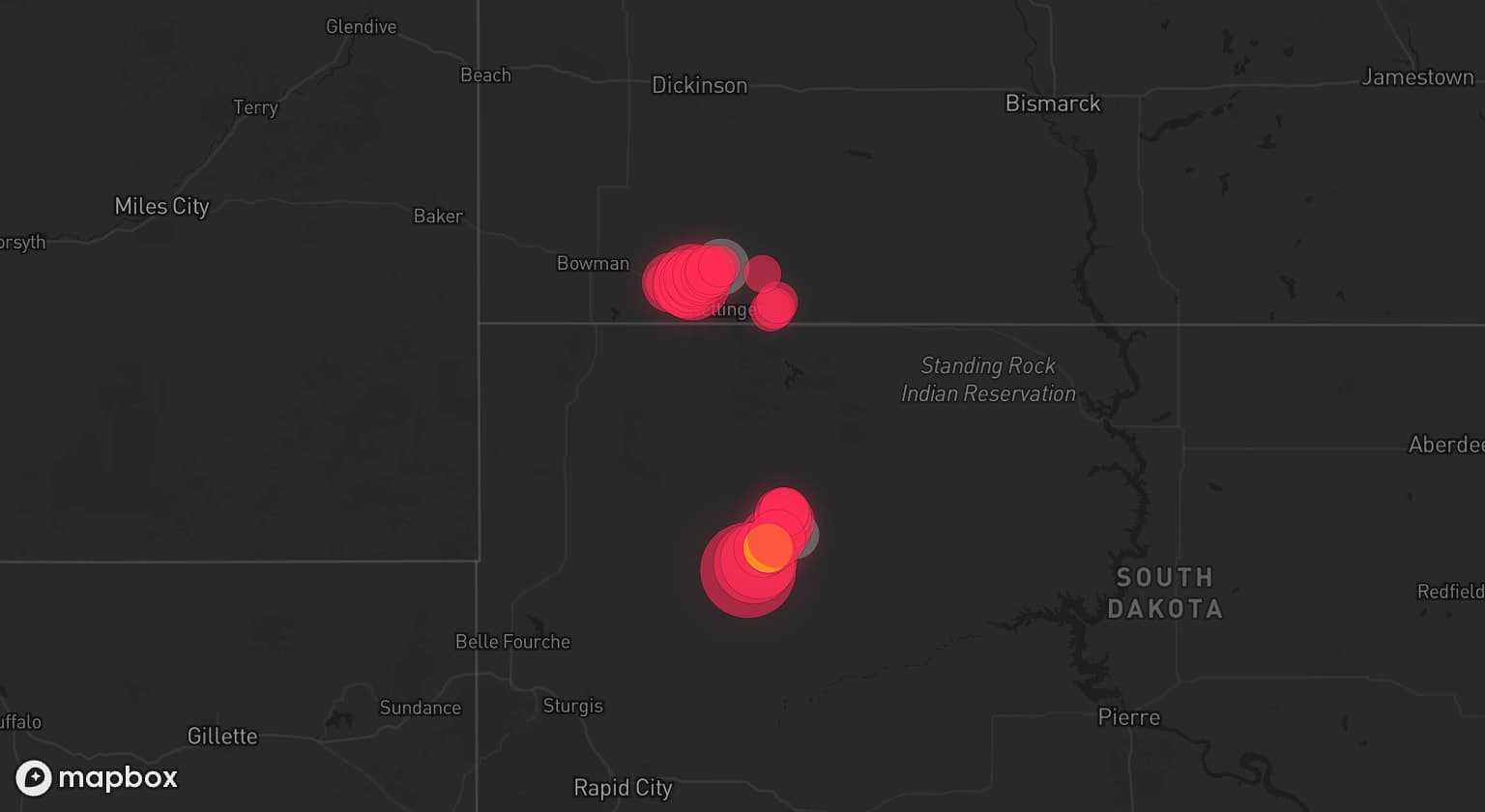 Storm map for 2 areas across North Dakota and South Dakota