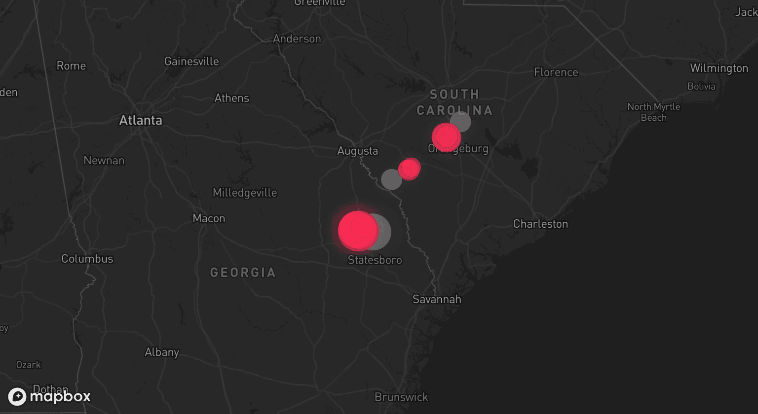 Storm map for 3 areas across Georgia and South Carolina