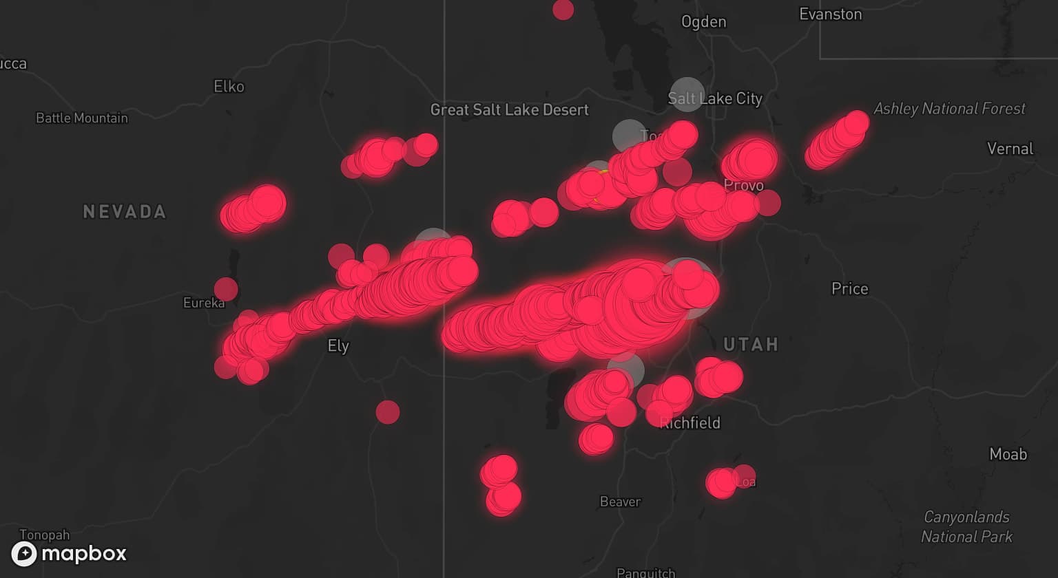 Storm map for 9 areas across Utah and Nevada