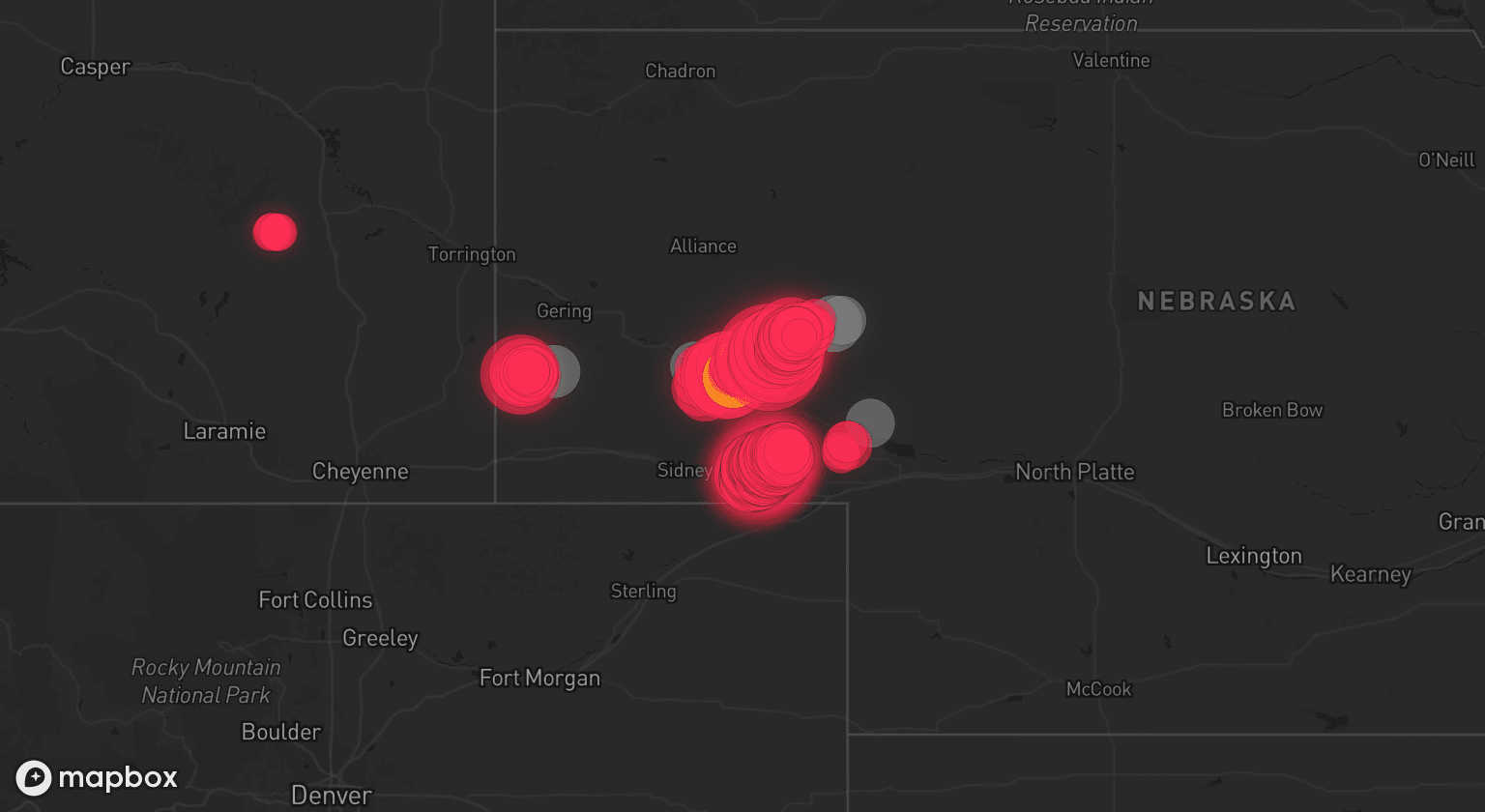 Storm map for 6 areas across Nebraska