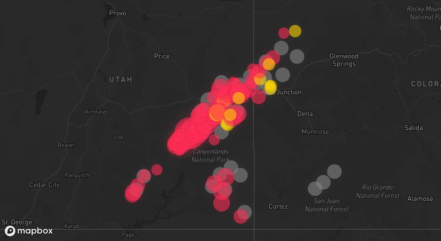 Storm map for 15 areas across Utah and Colorado
