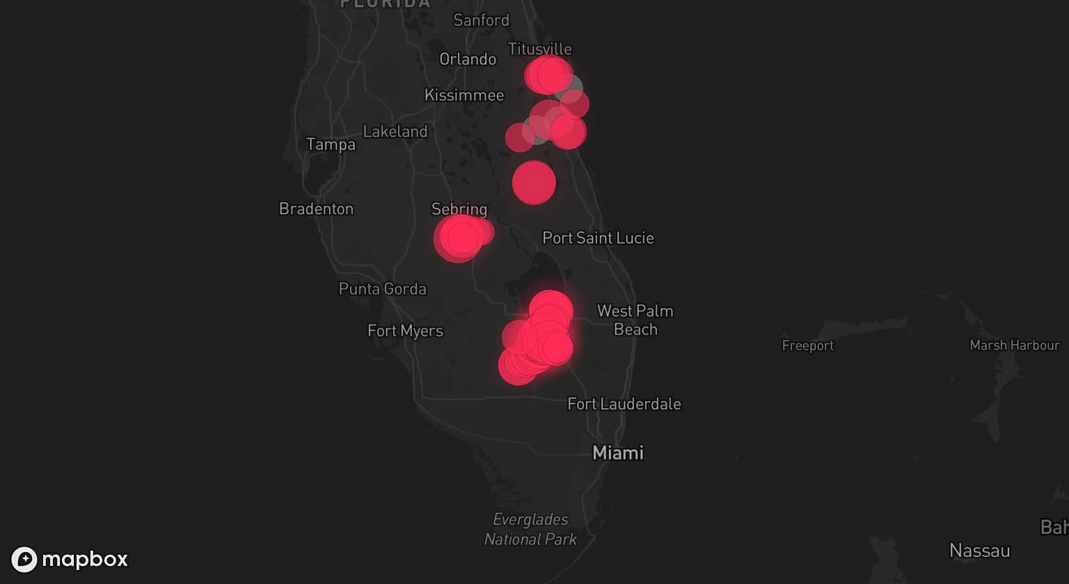 Storm map for 4 areas across Florida
