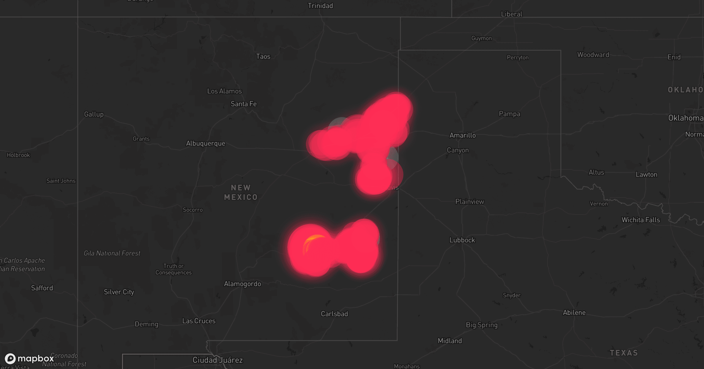 Storm map for 11 areas across New Mexico and Texas