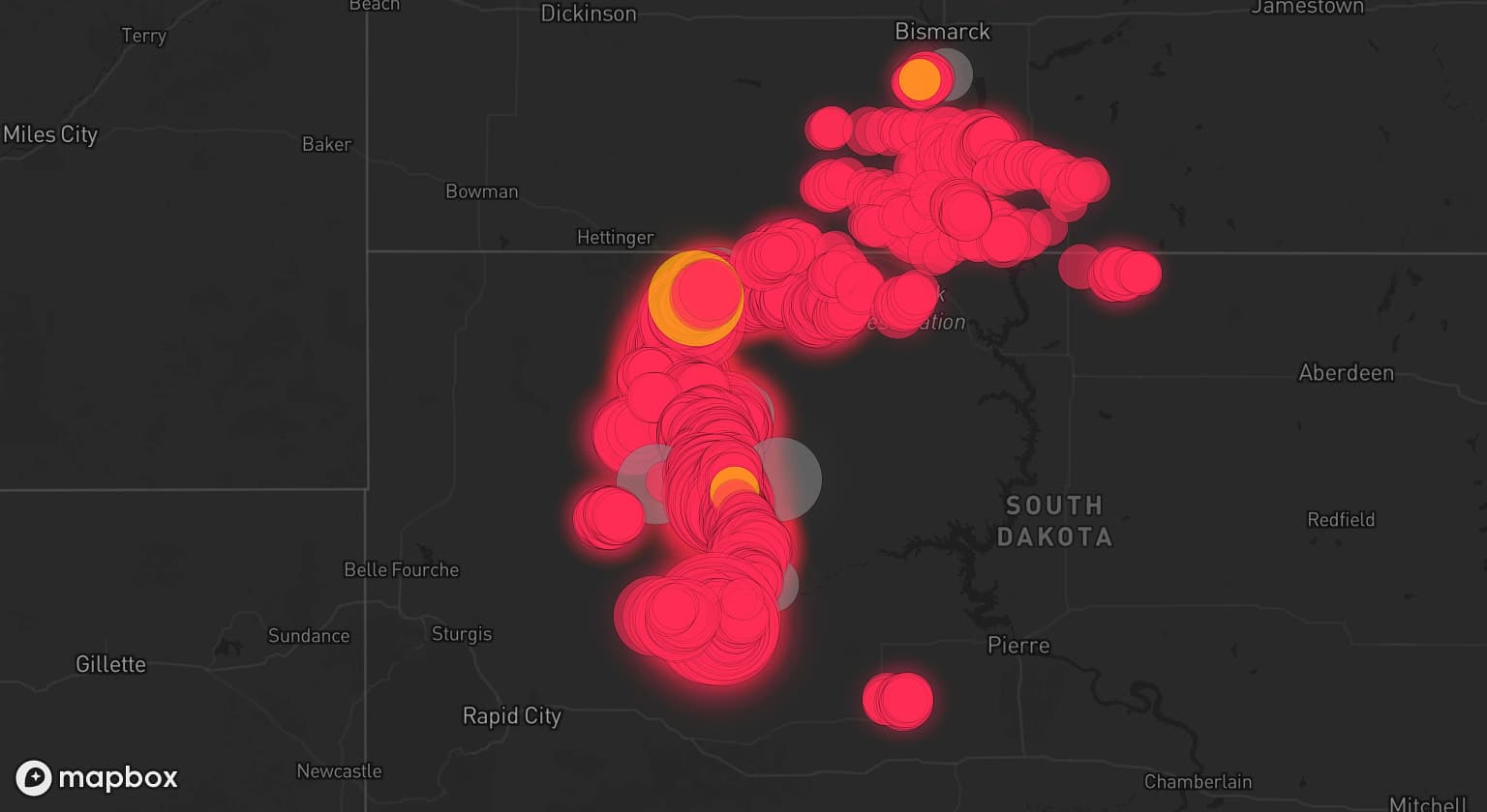 Storm map for 10 areas across South Dakota and North Dakota