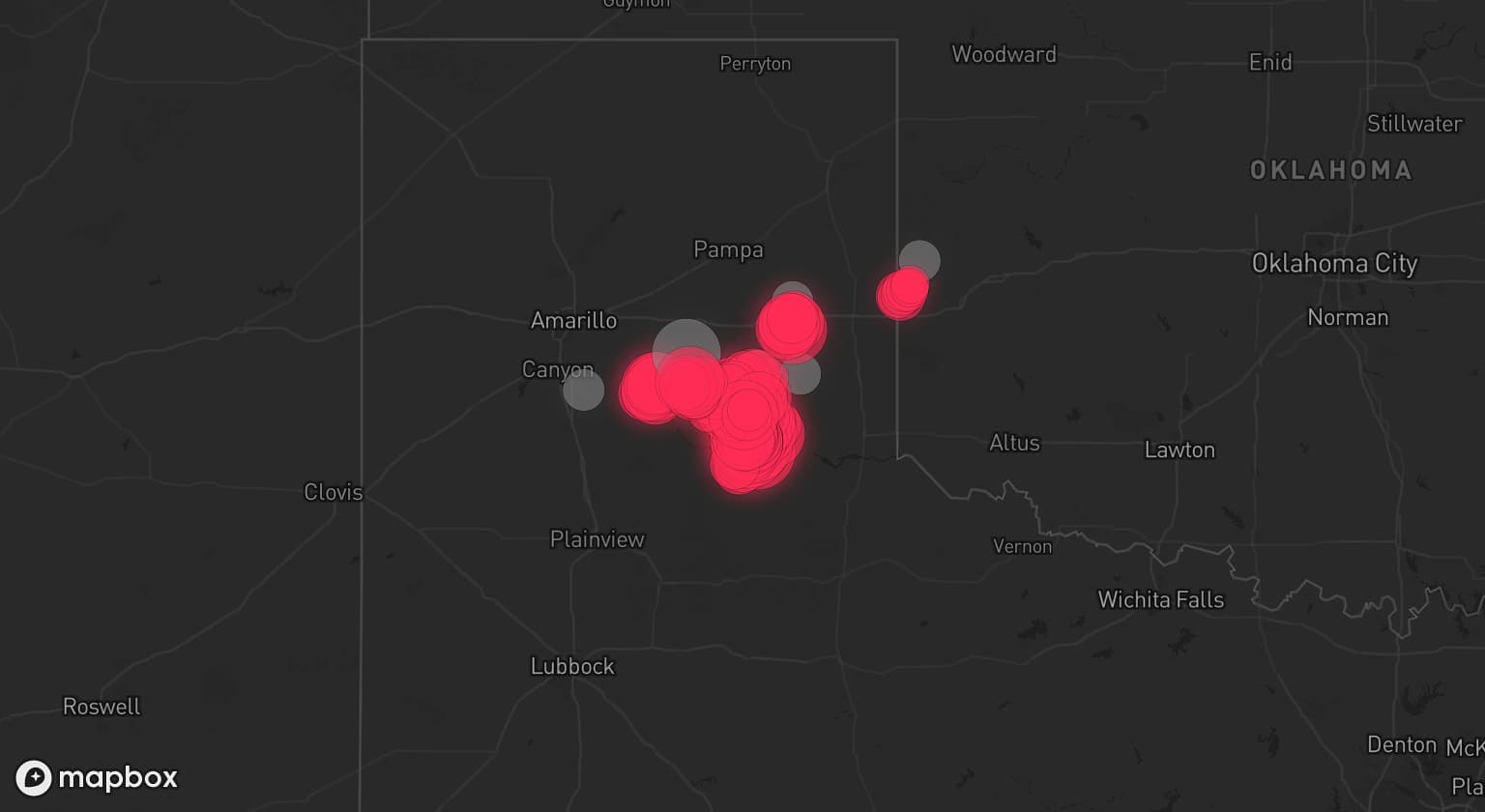 Storm map for 6 areas across Texas and Oklahoma