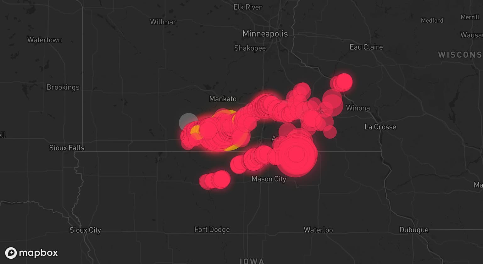 Storm map for 8 areas across Minnesota