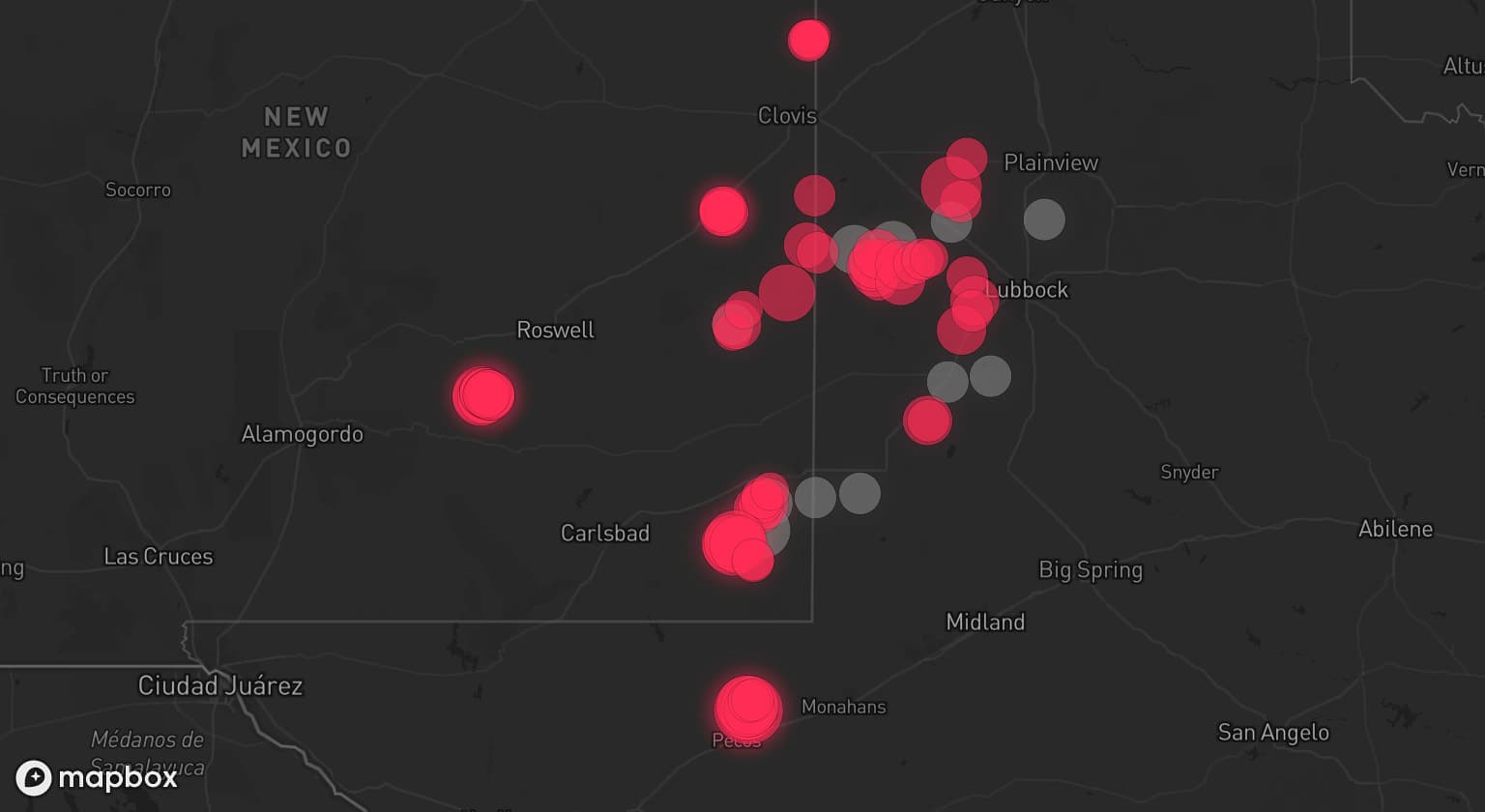 Storm map for 11 areas across New Mexico and Texas