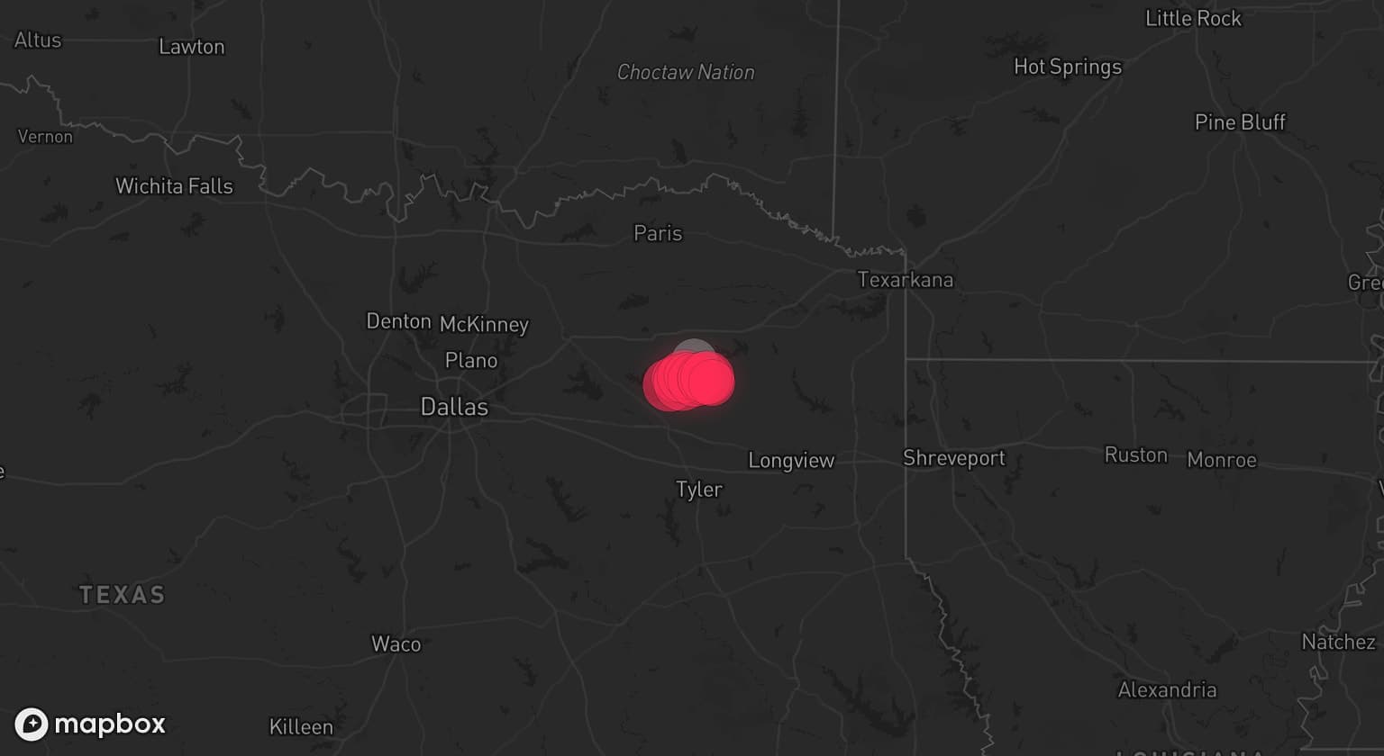 Storm map for the Hopkins County, TX area