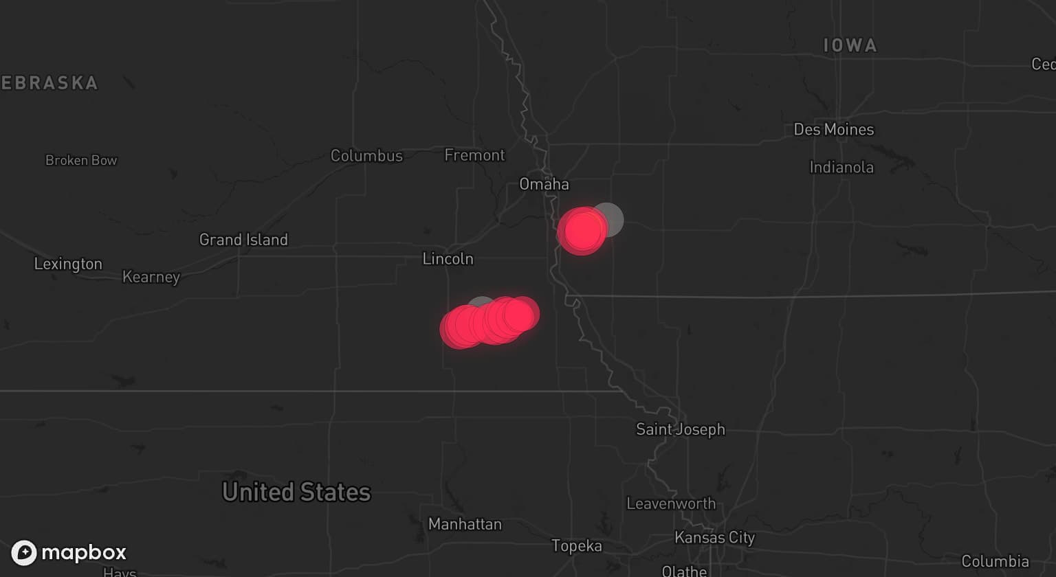 Storm map for 2 areas across Iowa and Nebraska