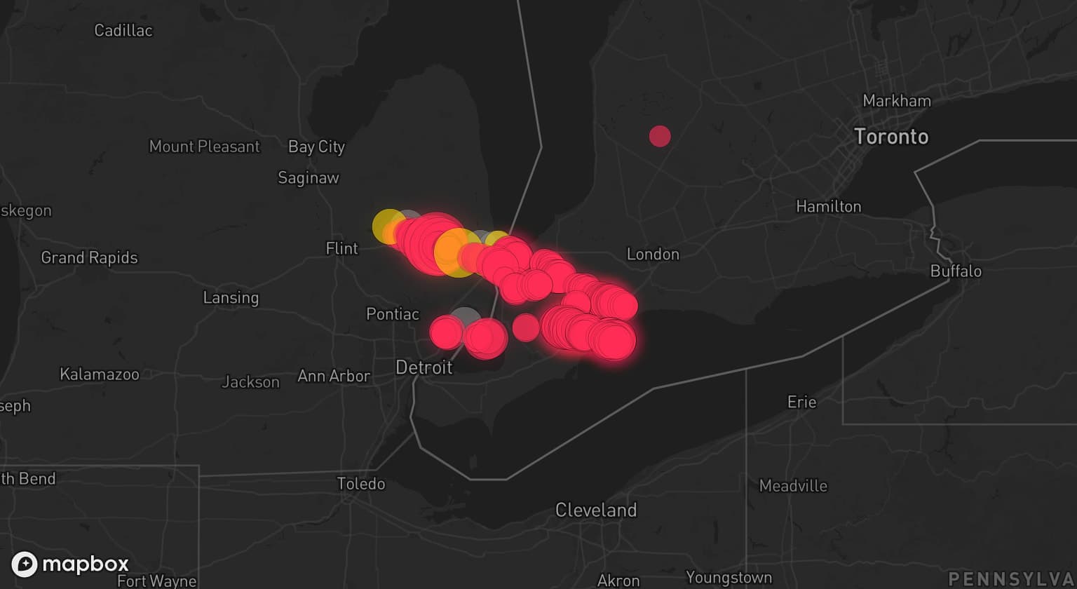 Storm map for 4 areas across Michigan