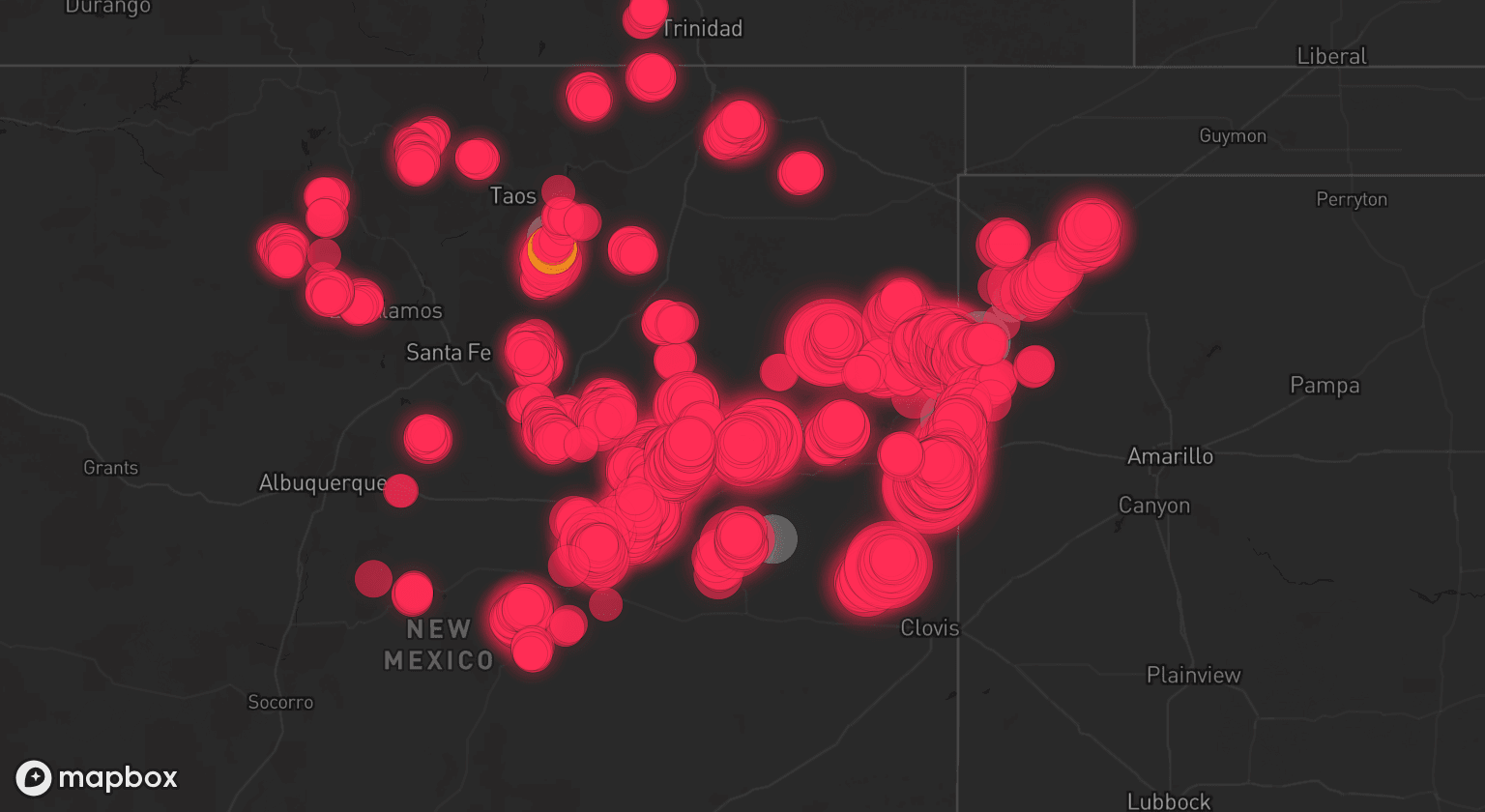 Storm map for 11 areas across New Mexico and Texas