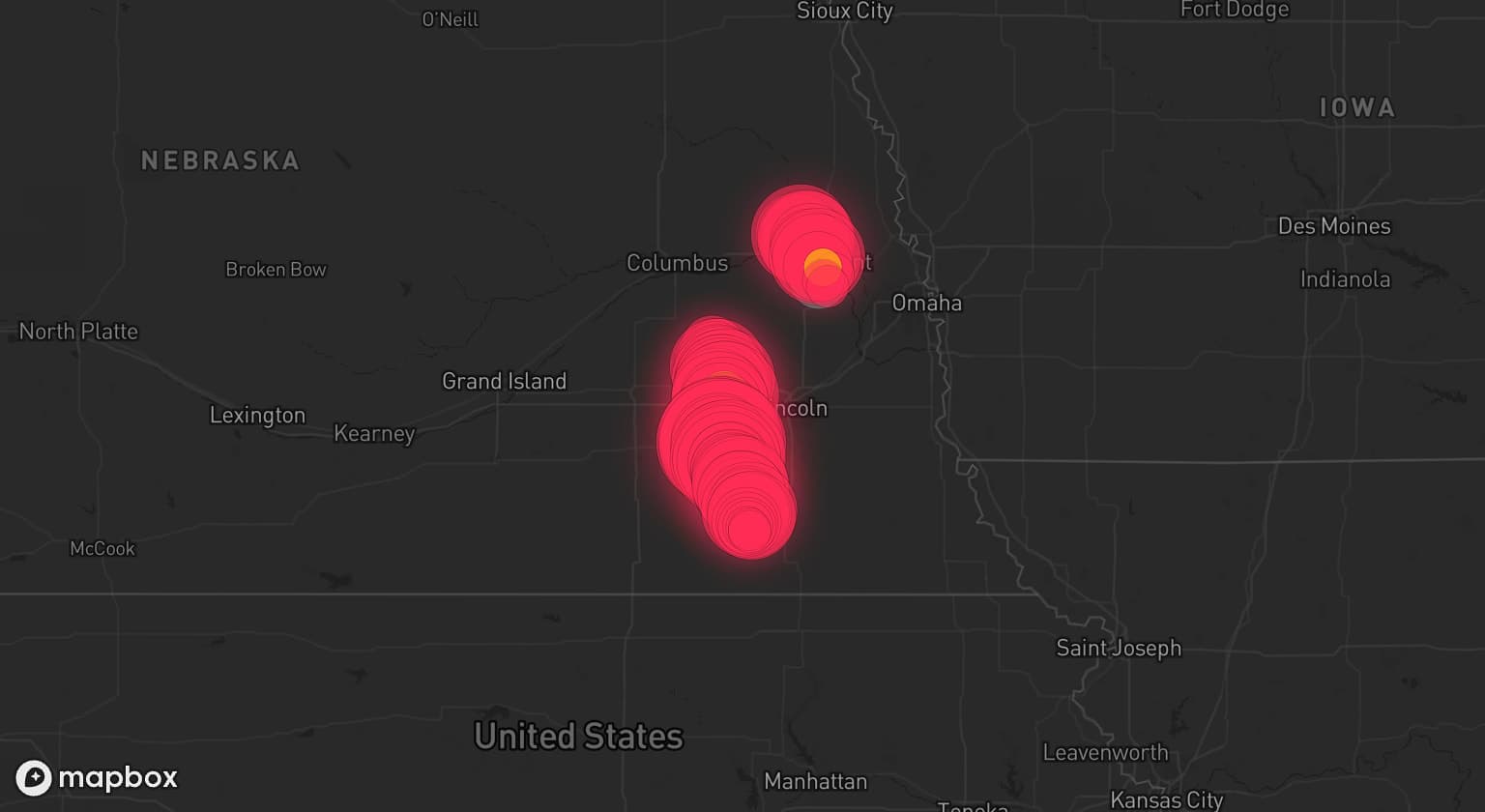 Storm map for 6 areas across Nebraska