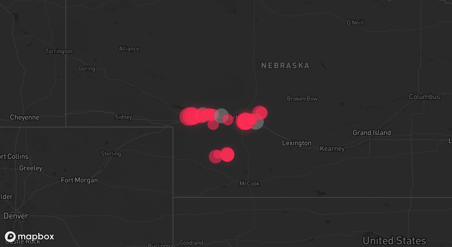 Storm map for 3 areas across Nebraska