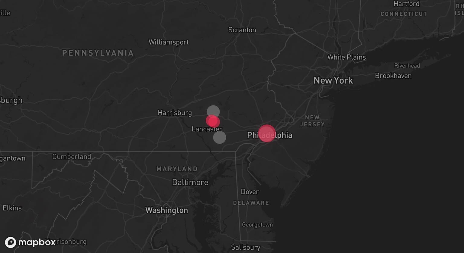 Storm map for 4 areas across New Jersey and Pennsylvania