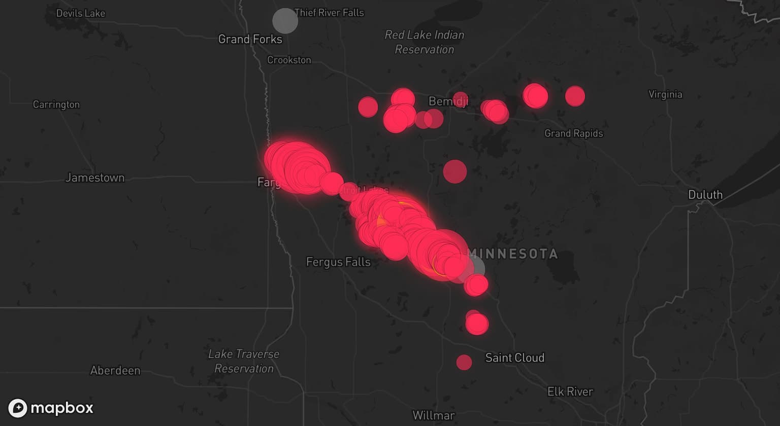 Storm map for 5 areas across Minnesota