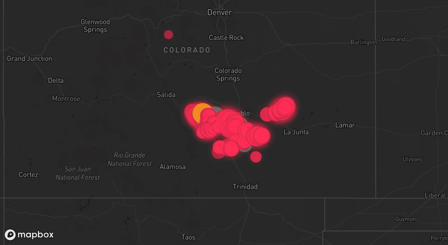 Storm map for 5 areas across Colorado