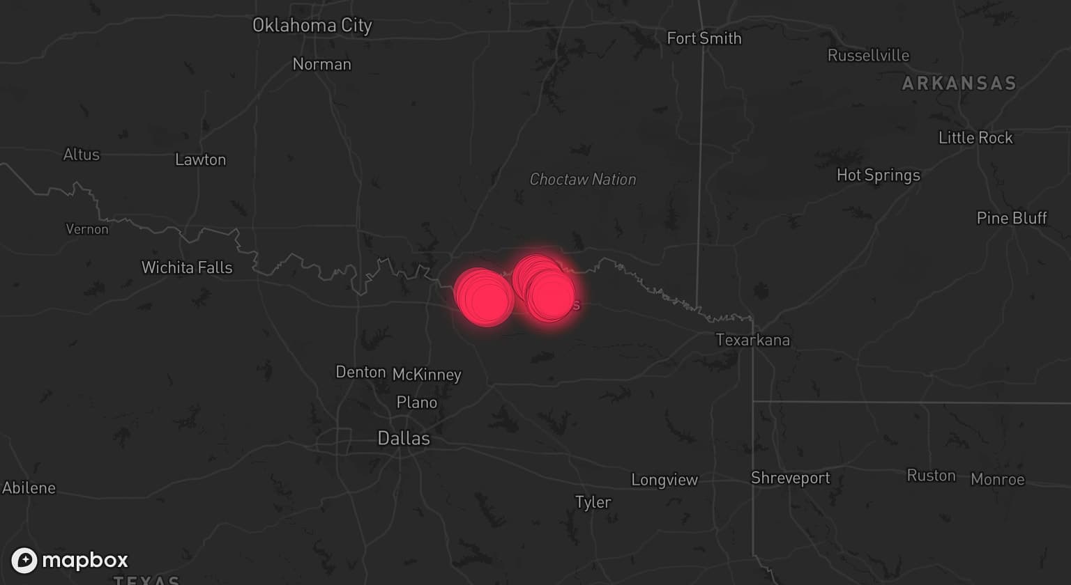 Storm map for the Fannin County, TX area