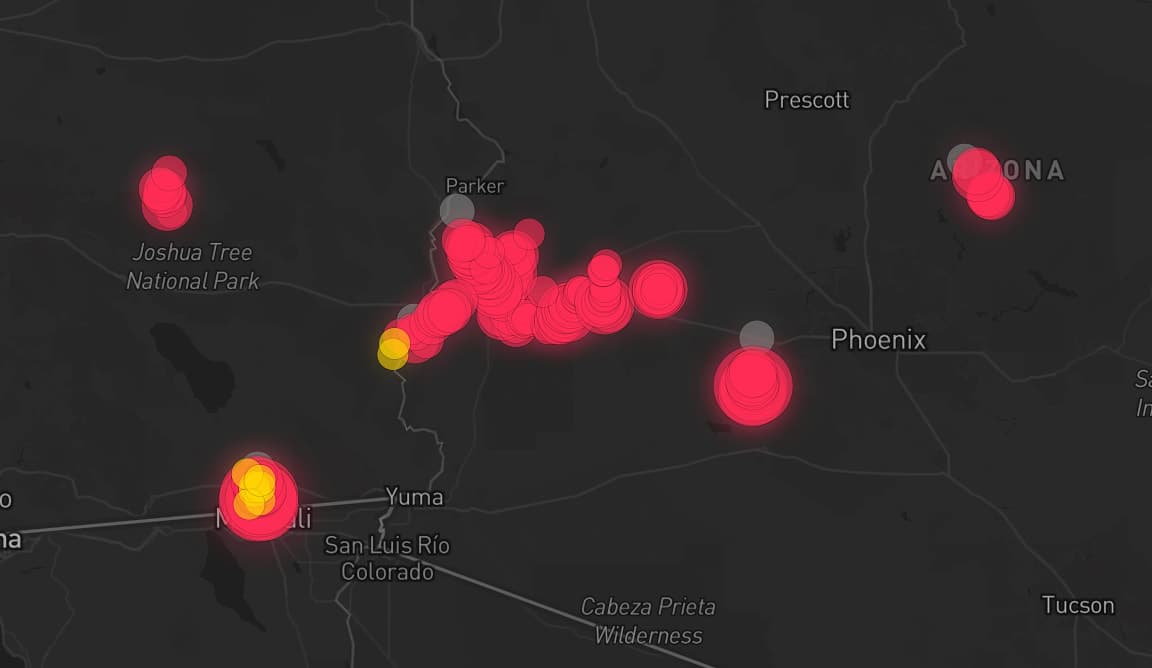 Storm map for 11 areas across Arizona and California