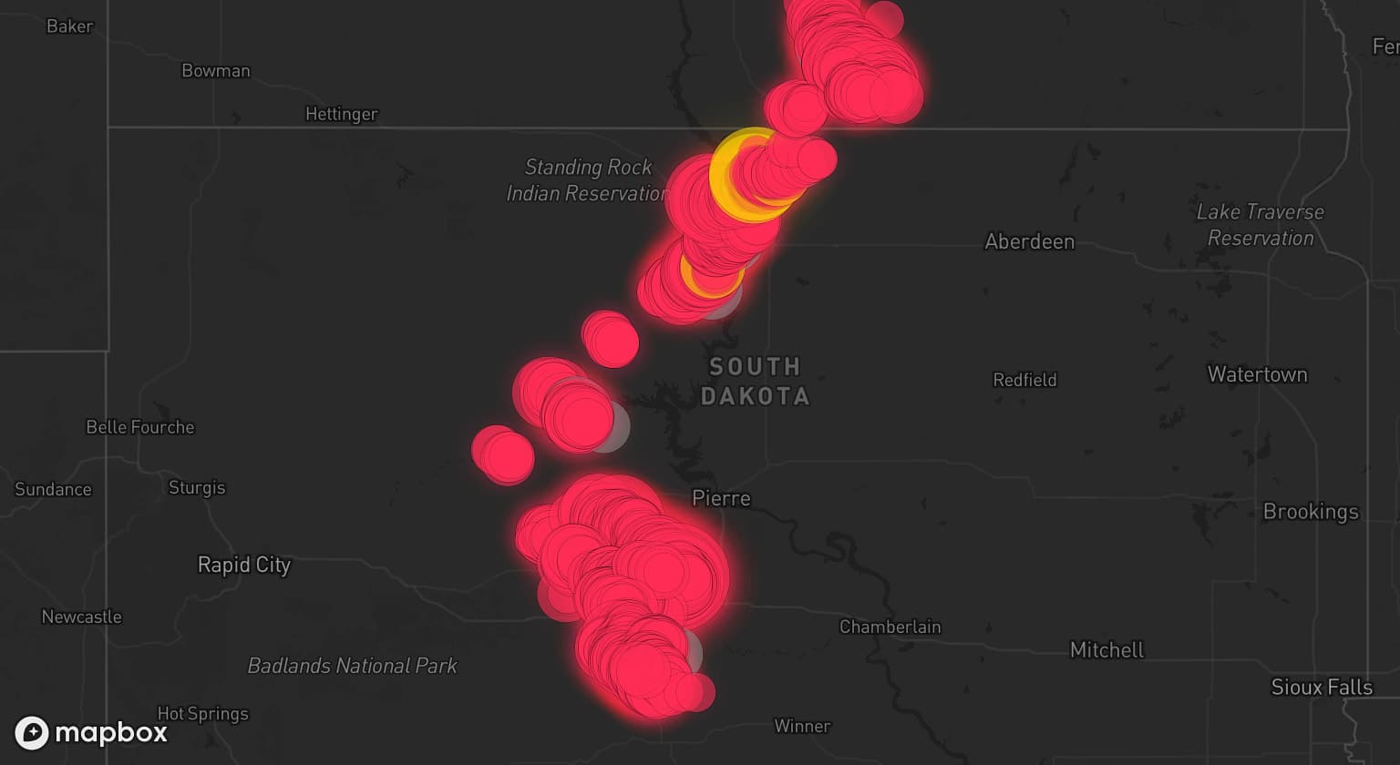 Storm map for 9 areas across South Dakota and North Dakota