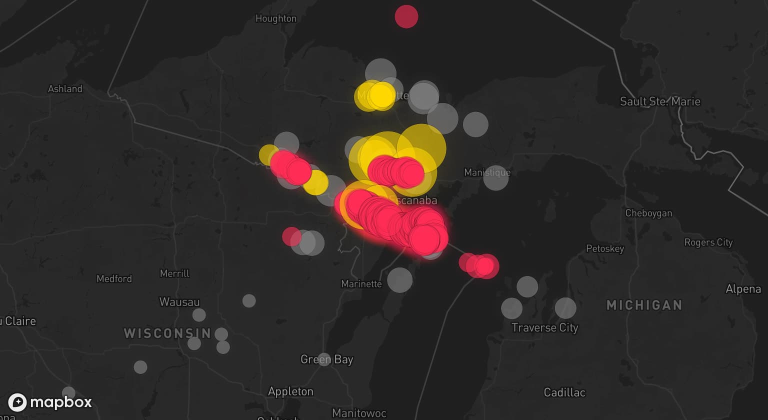Storm map for 29 areas across Michigan and Wisconsin
