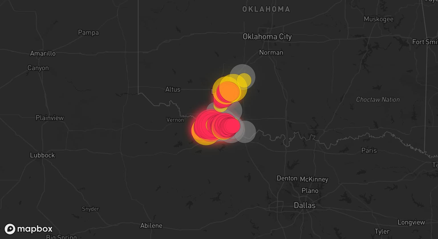 Storm map for 9 areas across Texas and Oklahoma