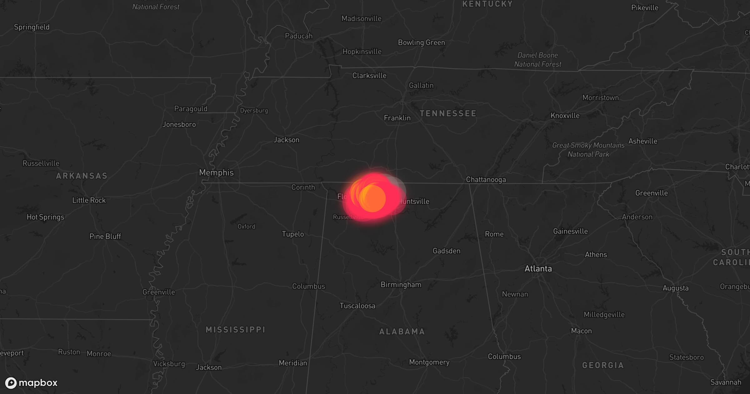 Storm map for the Huntsville, AL area
