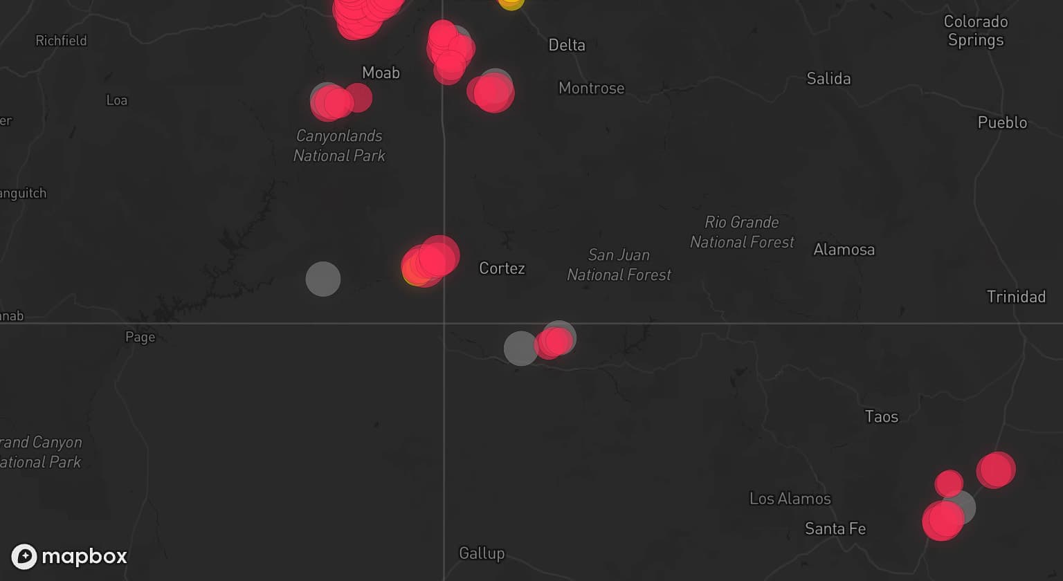Storm map for 12 areas across Colorado, New Mexico, and Utah