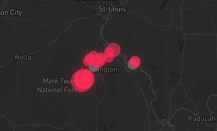 Storm map for 2 areas across Missouri