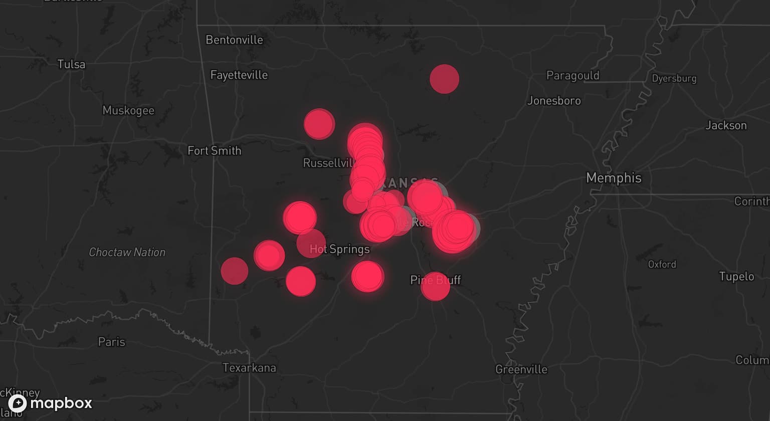Storm map for 8 areas across Arkansas