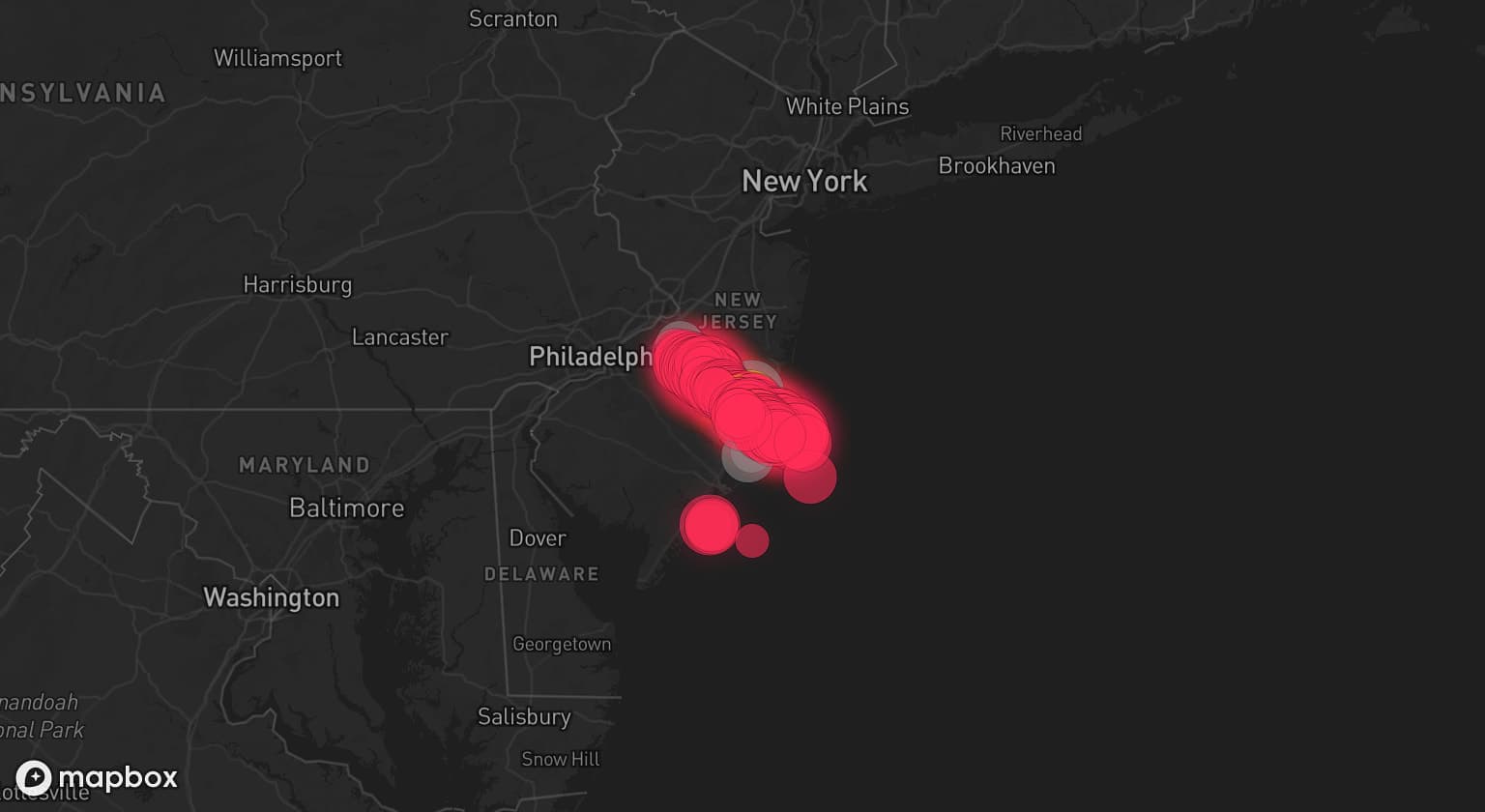 Storm map for 5 areas across New Jersey