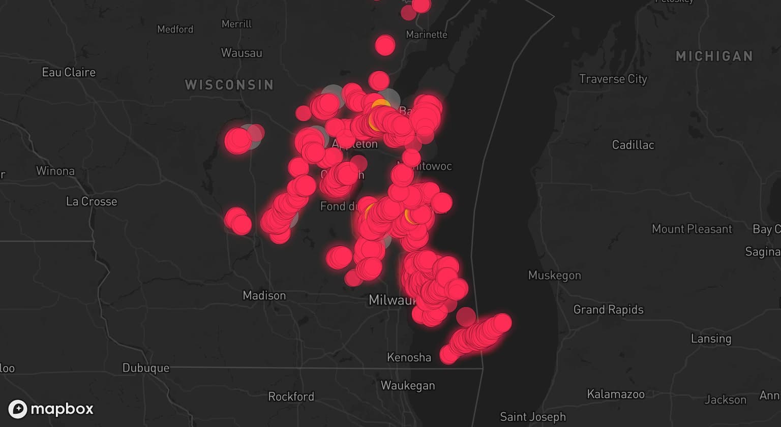 Storm map for 9 areas across Wisconsin