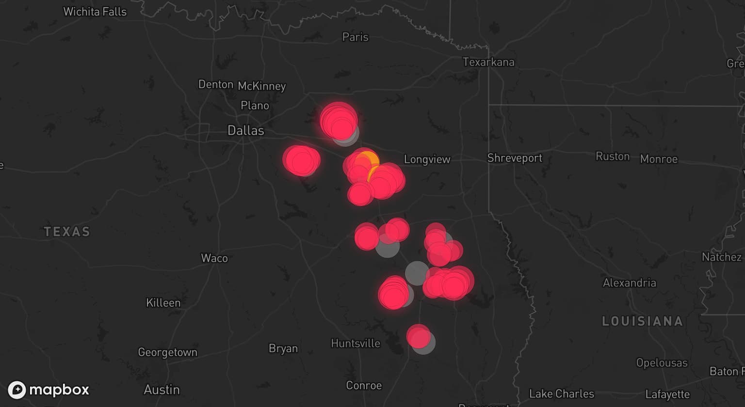 Storm map for 8 areas across Texas