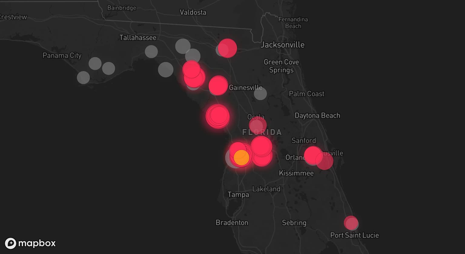 Storm map for 16 areas across Florida
