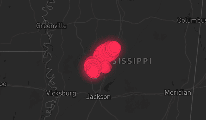 Storm map for 2 areas across Mississippi