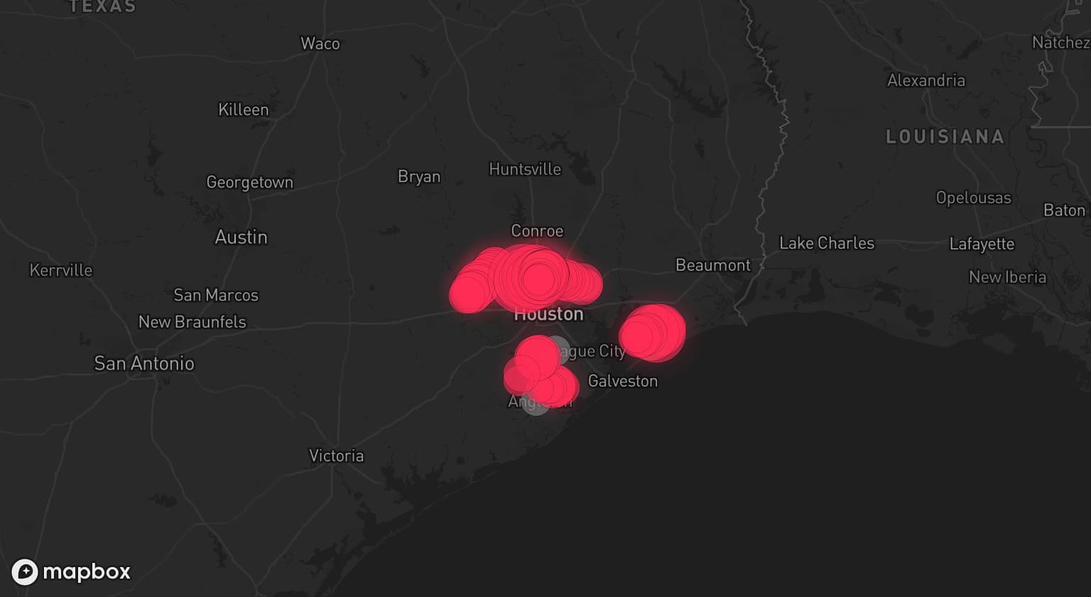 Storm map for 8 areas across Texas