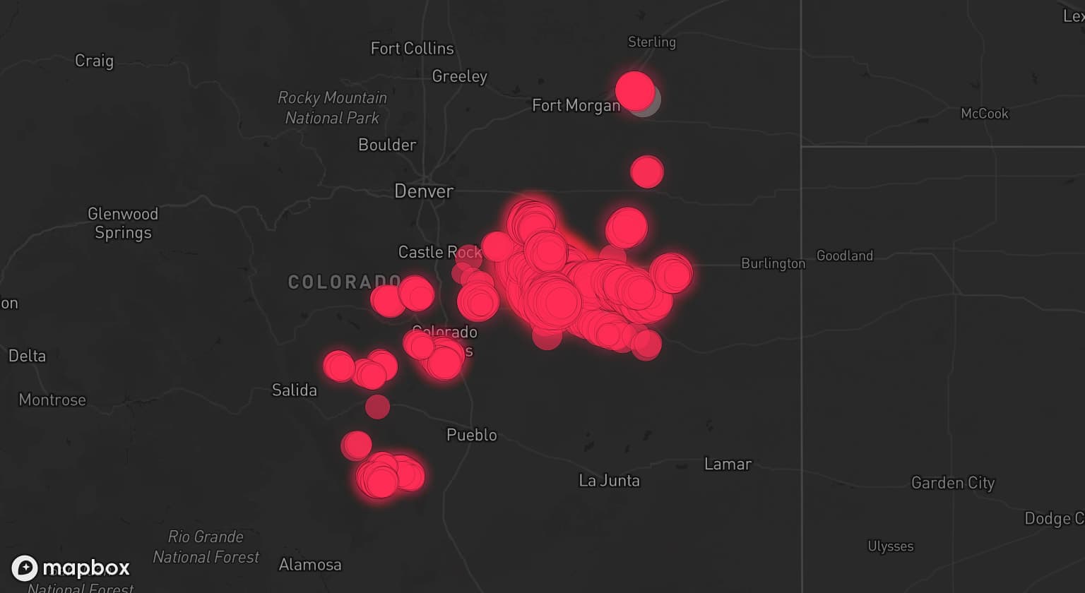 Storm map for 5 areas across Colorado