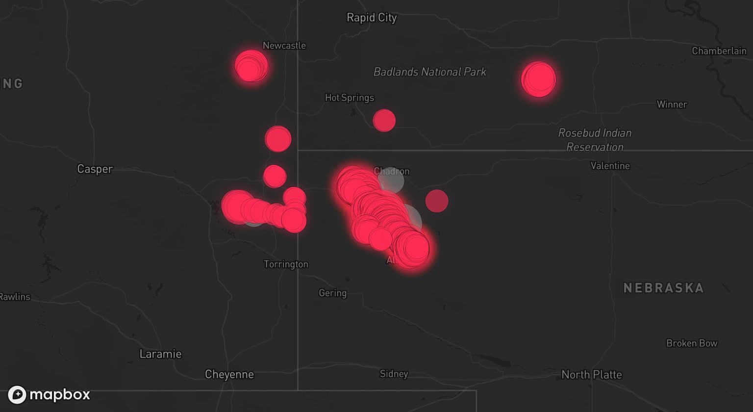 Storm map for 6 areas across Nebraska and Wyoming